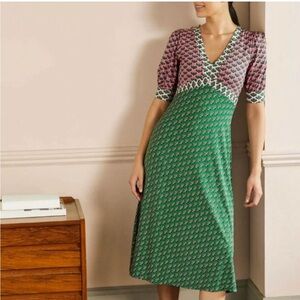Boden Eva Jersey Knit Midi Dress Pink Green Print Size 8 EUC